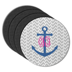 Monogram Anchor Round Rubber Backed Coasters - Set of 4 (Personalized)