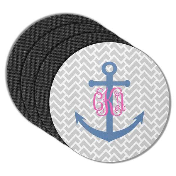 Custom Monogram Anchor Round Rubber Backed Coasters - Set of 4 (Personalized)
