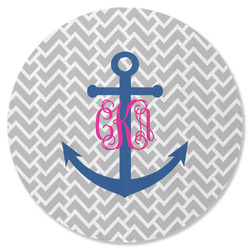 Monogram Anchor Round Rubber Backed Coaster (Personalized)
