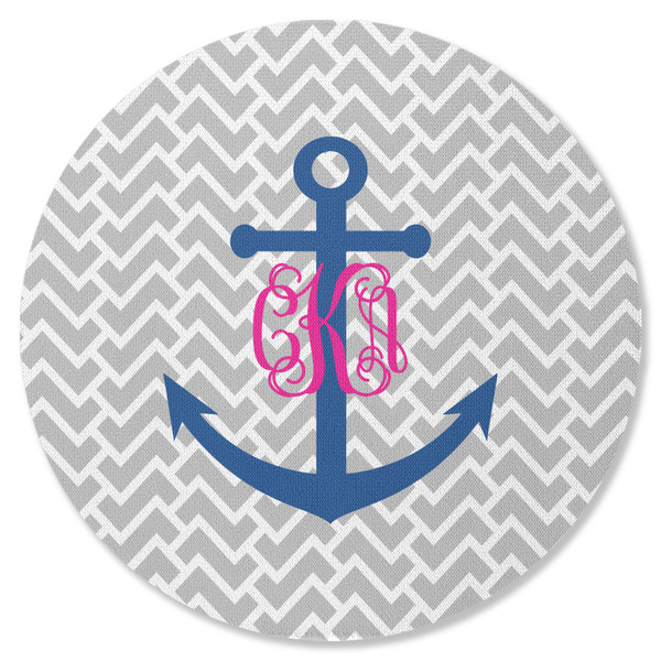 Monogram Anchor Round Coaster Rubber Back - Single