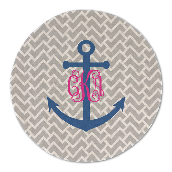 Custom Monogram Anchor Round Linen Placemat - Single Sided