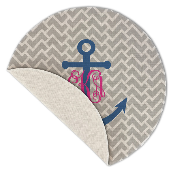 Monogram Anchor Round Linen Placemats - Front (folded corner single sided)