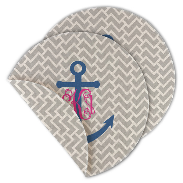 Custom Monogram Anchor Round Linen Placemat - Double Sided - Set of 4
