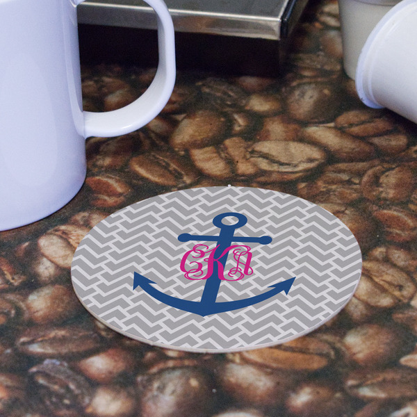 Monogram Anchor Round Paper Coaster - Front