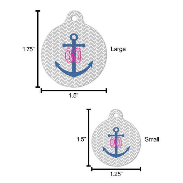 Monogram Anchor Round Pet ID Tag - Large - Comparison Scale