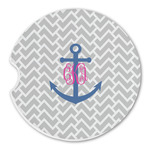 Monogram Anchor Sandstone Car Coaster - Single (Personalized)
