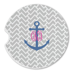 Monogram Anchor Sandstone Car Coaster - Single (Personalized)