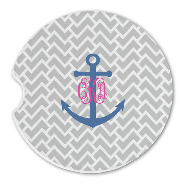 Monogram Anchor Sandstone Car Coaster - Single