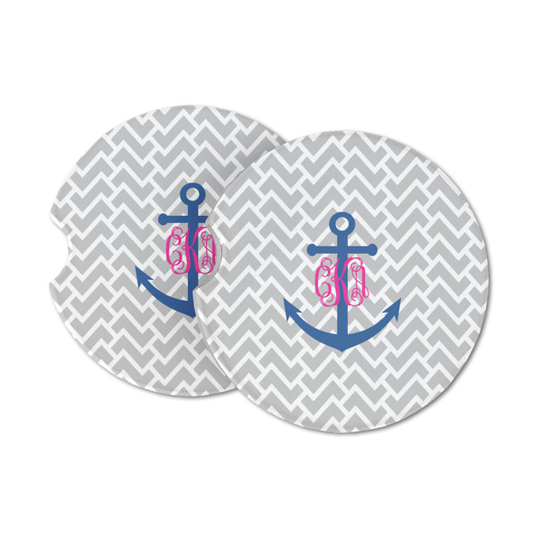 Custom Monogram Anchor Sandstone Car Coasters - Set of 2 (Personalized)