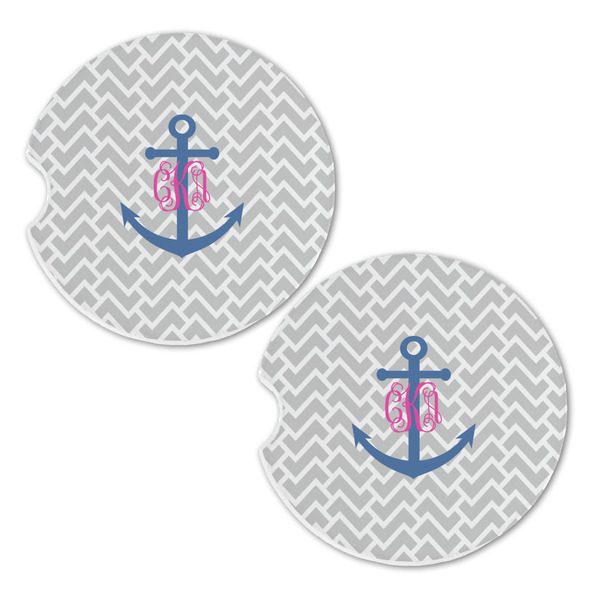 Monogram Anchor Sandstone Car Coasters - Set of 2
