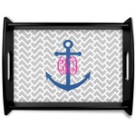 Monogram Anchor Black Wooden Tray - Large (Personalized)