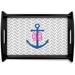 Monogram Anchor Black Wooden Tray - Small (Personalized)