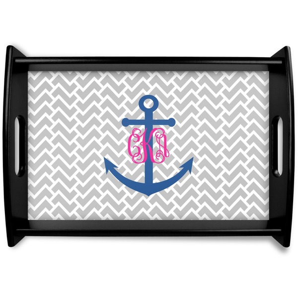 Custom Monogram Anchor Black Wooden Tray - Small (Personalized)