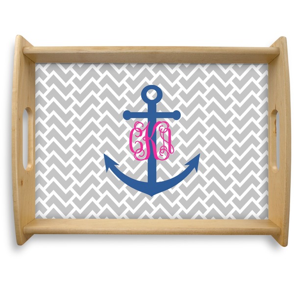 Custom Monogram Anchor Natural Wooden Tray - Large (Personalized)