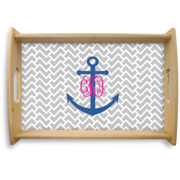 Custom Monogram Anchor Natural Wooden Tray - Small (Personalized)