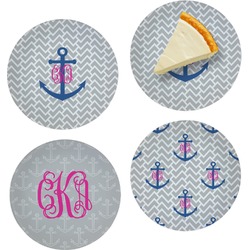 Monogram Anchor Set of 4 Glass Appetizer / Dessert Plate 8"