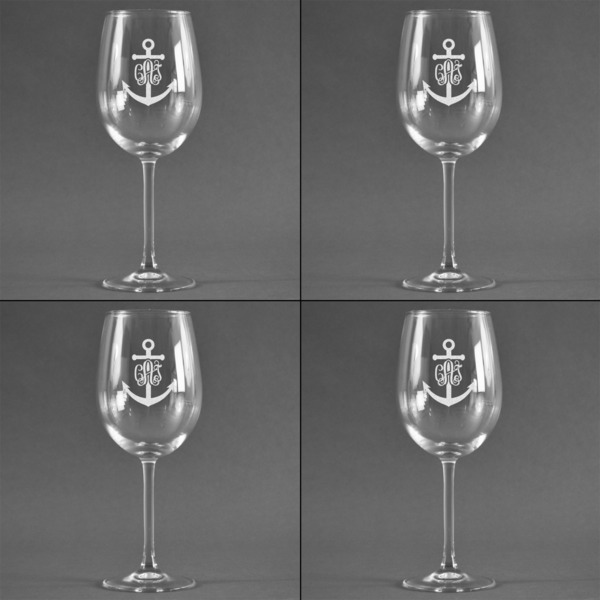 Monogram Anchor Set of Four Personalized Wineglasses (Approval)
