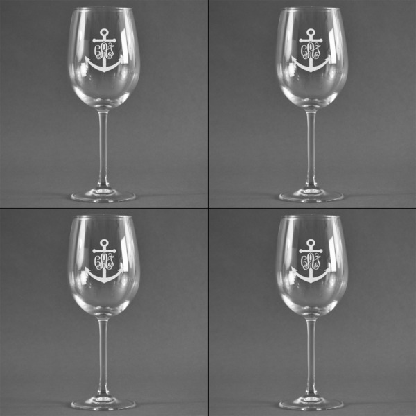 Monogram Anchor Set of Four Personalized Wineglasses (Approval)