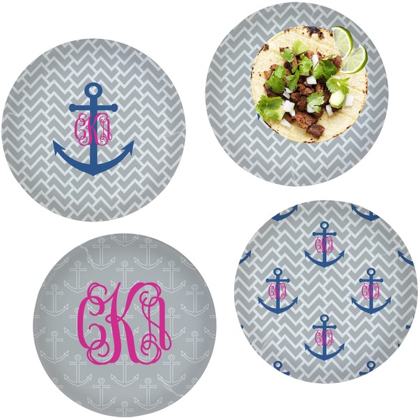 Custom Monogram Anchor Set of 4 Glass Lunch / Dinner Plate 10"