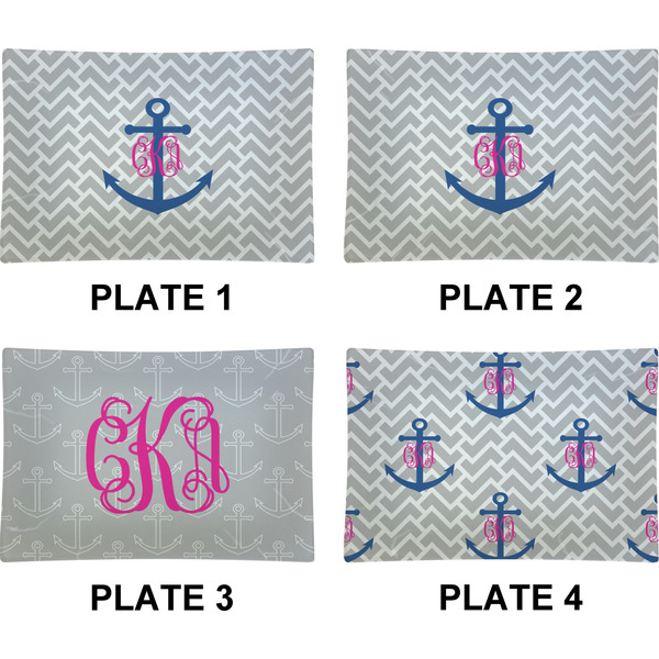 Monogram Anchor Set of Rectangular Appetizer / Dessert Plates (Approval)