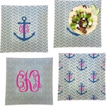 Monogram Anchor Set of 4 Glass Square Lunch / Dinner Plate 9.5" (Personalized)