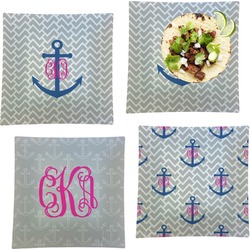 Monogram Anchor Set of 4 Glass Square Lunch / Dinner Plate 9.5" (Personalized)