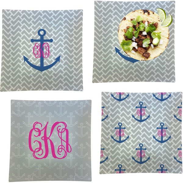 Monogram Anchor Set of Square Dinner Plates