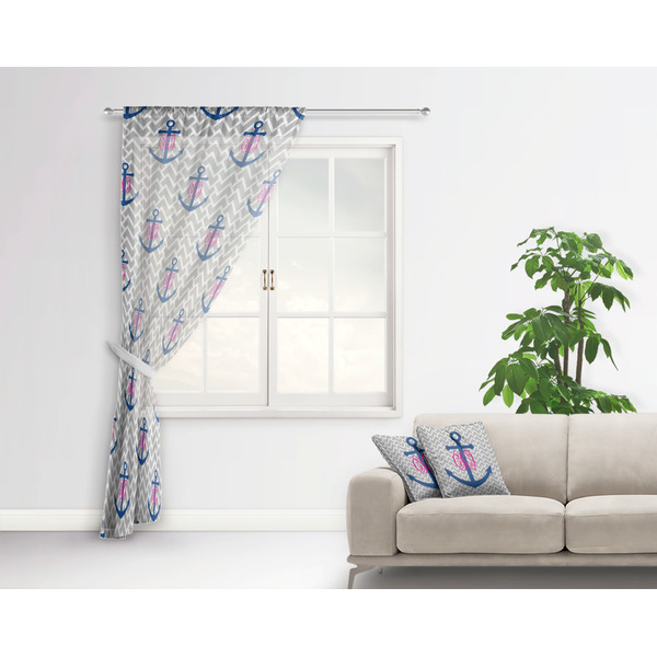 Monogram Anchor Sheer Curtain With Window and Rod - in Room Matching Pillow