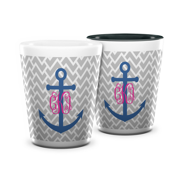 Custom Monogram Anchor Ceramic Shot Glass - 1.5 oz