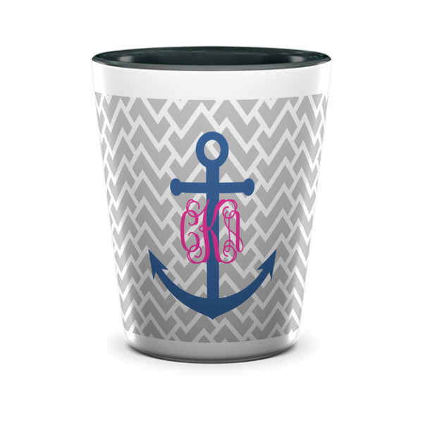 Custom Monogram Anchor Ceramic Shot Glass - 1.5 oz - Two Tone - Single