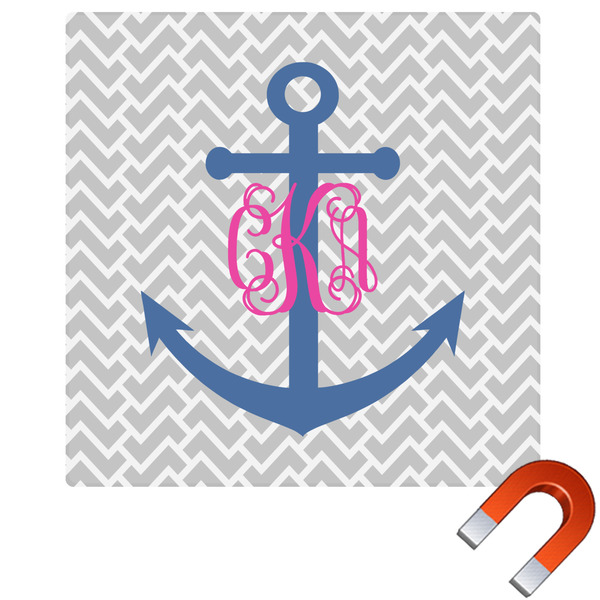 Custom Monogram Anchor Square Car Magnet - 10" (Personalized)