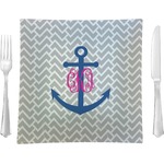 Monogram Anchor 9.5" Glass Square Lunch / Dinner Plate- Single or Set of 4 (Personalized)