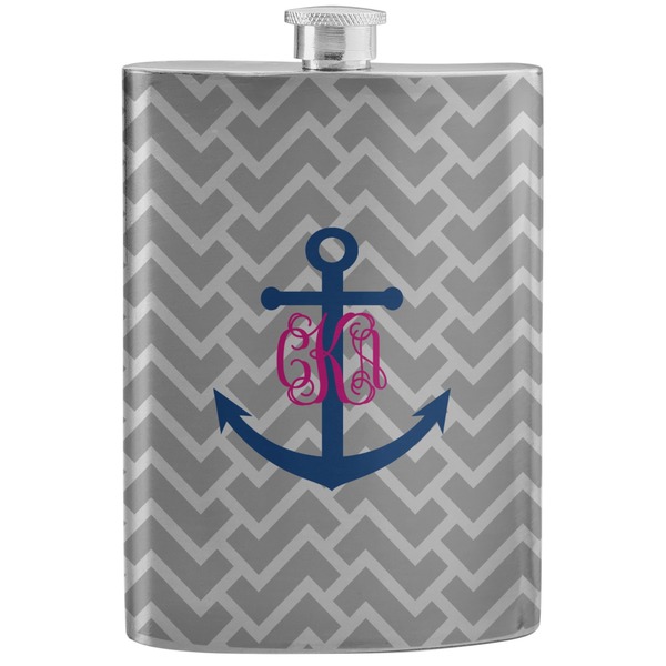 Custom Monogram Anchor Stainless Steel Flask (Personalized)
