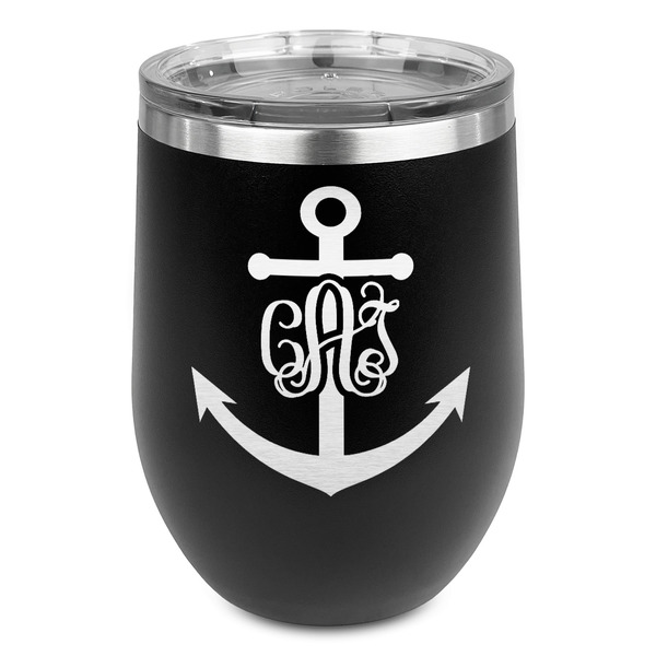 Custom Monogram Anchor Stemless Wine Tumbler - 5 Color Choices - Stainless Steel  (Personalized)