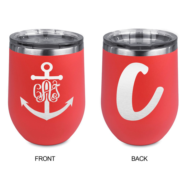 Monogram Anchor Stainless Wine Tumblers - Coral - Double Sided - Approval