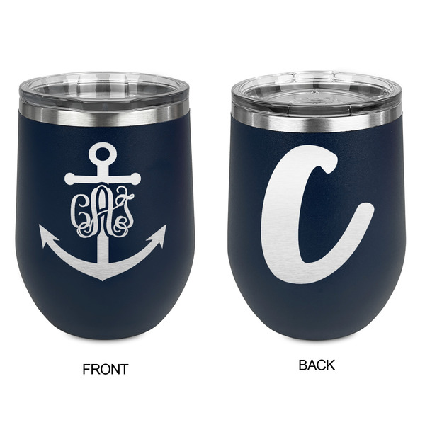 Monogram Anchor Stainless Wine Tumblers - Navy - Double Sided - Approval