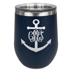 Monogram Anchor Stemless Stainless Steel Wine Tumbler - Navy - Double Sided