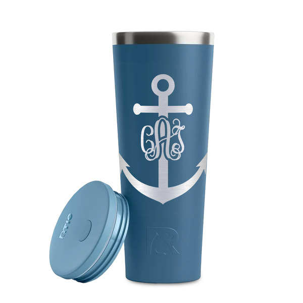 Monogram Anchor Steel Blue RTIC Everyday Tumbler - 28 oz. - Lid Off