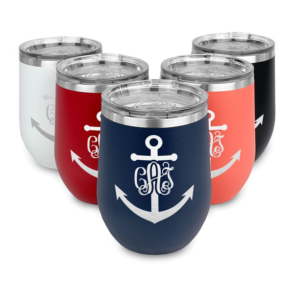 Monogram Anchor Steel Wine Tumblers Multiple Colors