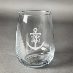 Monogram Anchor Stemless Wine Glass - Engraved