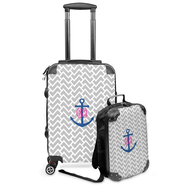Custom Monogram Anchor Kids 2-Piece Luggage Set - Suitcase & Backpack
