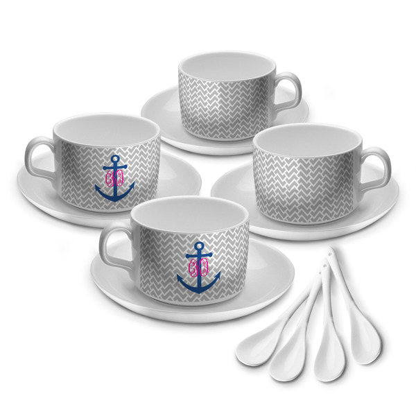 Custom Monogram Anchor Tea Cup - Set of 4 (Personalized)