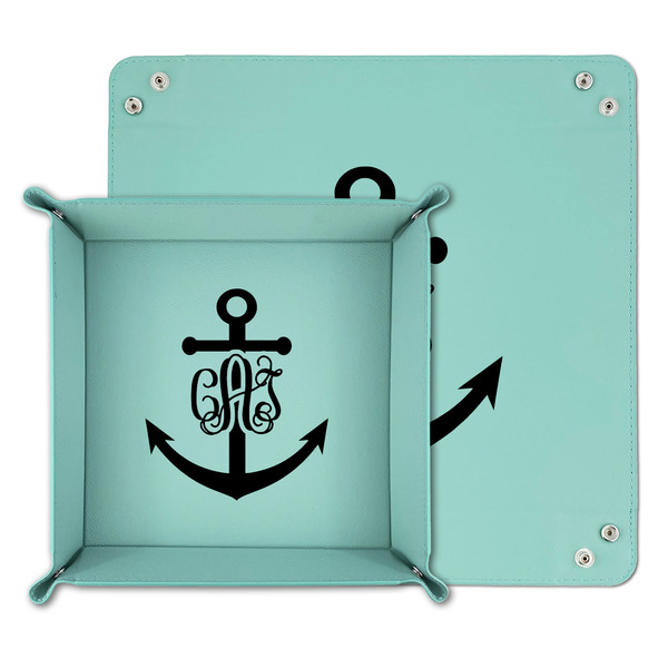 Monogram Anchor Teal Faux Leather Valet Trays - PARENT MAIN
