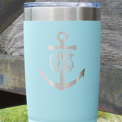 Monogram Anchor 20 oz Stainless Steel Tumbler - Teal - Double Sided