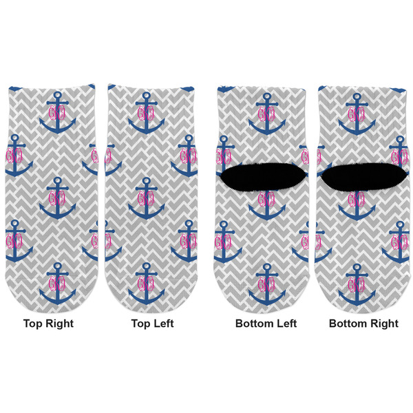 Monogram Anchor Toddler Ankle Socks - Double Pair - Front and Back - Apvl