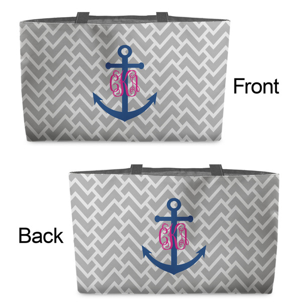 Monogram Anchor Tote w/Black Handles - Front & Back Views