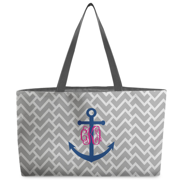 Custom Monogram Anchor Beach Totes Bag - w/ Black Handles