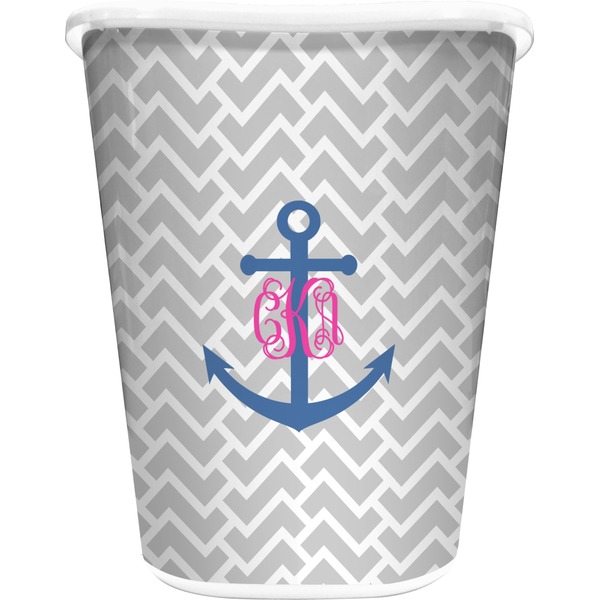 Custom Monogram Anchor Waste Basket - Single Sided (White) (Personalized)
