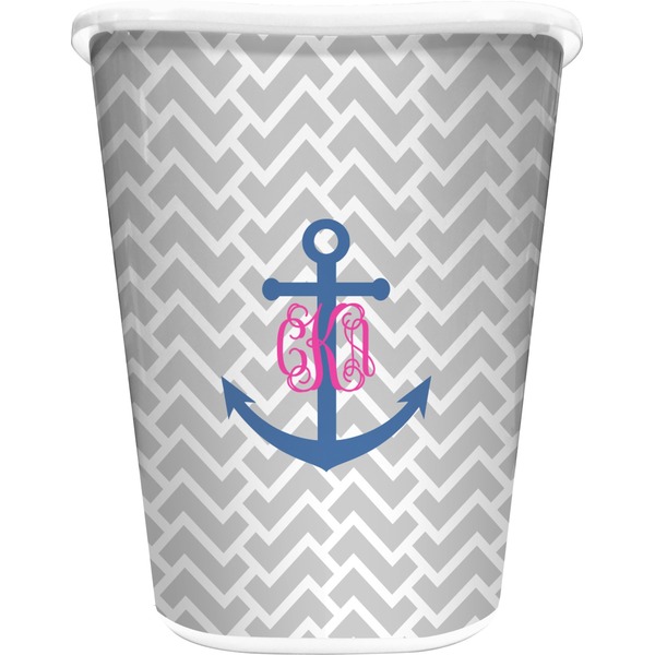 Custom Monogram Anchor Waste Basket (Personalized)