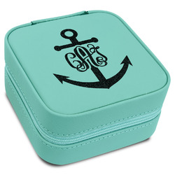 Monogram Anchor Travel Jewelry Box - Teal Leather